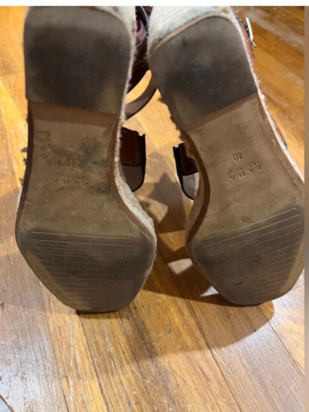 Zara Brown Wedge Espadrille Sandals